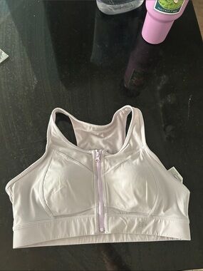 High Impact Workout Zip Front Running Bra, Purple, L